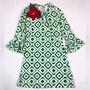 COUNTING DAISIES Girls’ Trumpet Sleeve Christmas Dress Poinsettia Appliqué 8